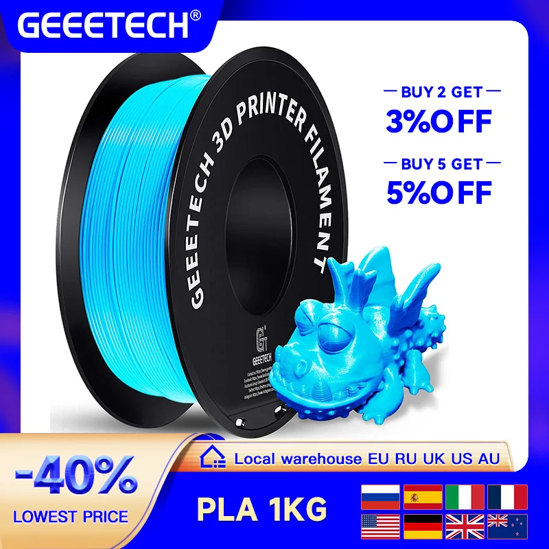 Filamento PLA estándar Geeetech 1kg 1,75mm Material plástico para impresora 3D, precisión 0,03mm, envío gratis apto para la mayoría de las impresoras FDM
