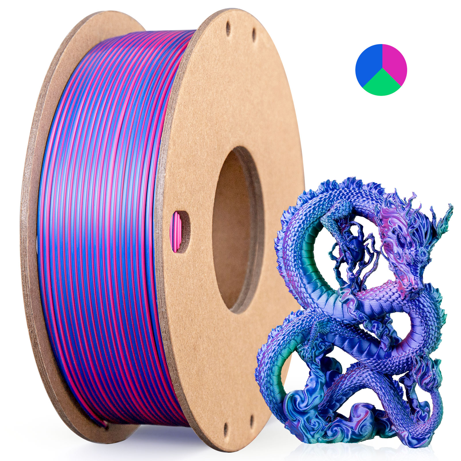 Filamento de impresora 3D PLA de seda Filamento PLA de seda de triple color de 1,75 mm Filamento de impresión 3D 250 g Color 3 en 1