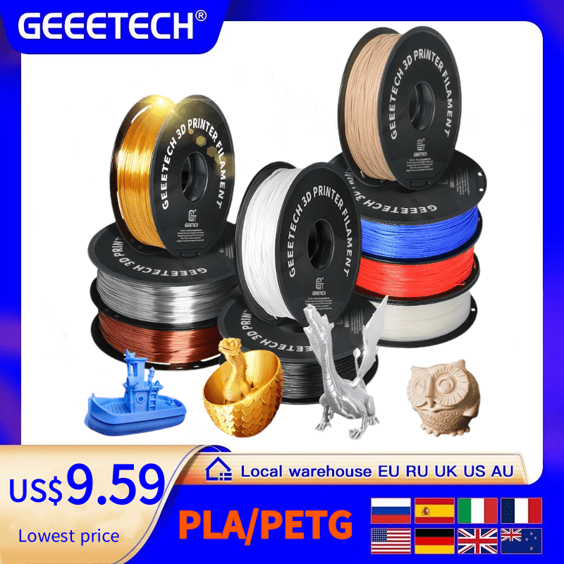 Geeetech-filamento impresora 3d PLA PETG, plástico ABS, 1kg, 1,75mm, sin enredos, materiales de alambre de impresión 3d, madera, negro, blanco, seda