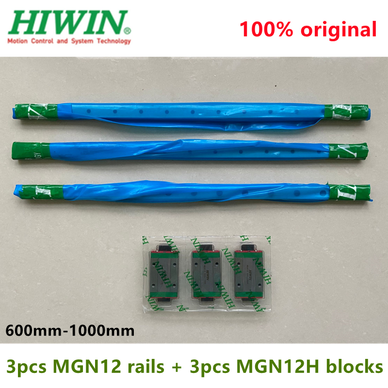 3 uds Hiwin carril lineal MGN12 600 650 700 750 800 850 900 950 1000mm guía MGNR12 + 3 uds MGN12H bloque deslizante impresora 3D CNC