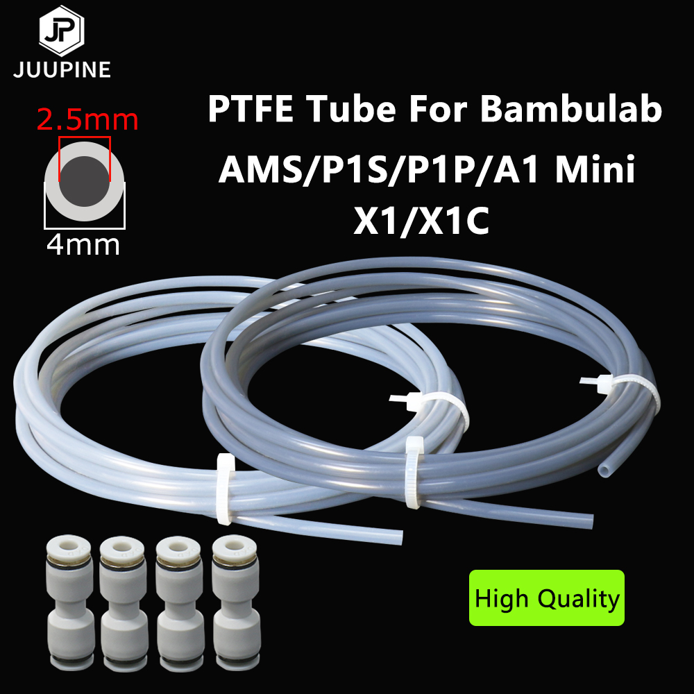 Para Bambu Lab Ptfe tubo 2 5mm 4mm P1S P1P AMS A1 Mini impresora 3D Teflonto Pipe X1C Bambulab Ptfe conector blanco gris AMS LITE