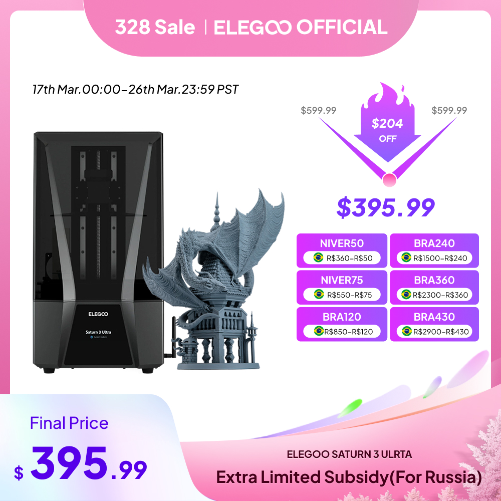 ELEGOO SATURN 3 ULTRA 12K Mono MSLA impresora 3D 10 ''12K LCD resina impresora 3D velocidad hasta 150 mm/h tamaño de impresión 219*123*260mm