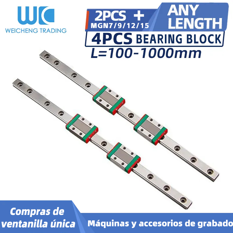 Riel deslizante lineal en miniatura MGN7/9/12/15-100/150/200/250/300/350/400/450/500/550/600/650mm + 4 piezas bloque de carro impresora 3D CNC